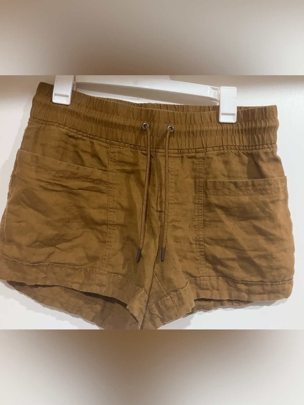 Athleta Cabo 100% Linen Pull On Shorts Women’s 4 Brown Drawstring Pockets Summer - Picture 2 of 9